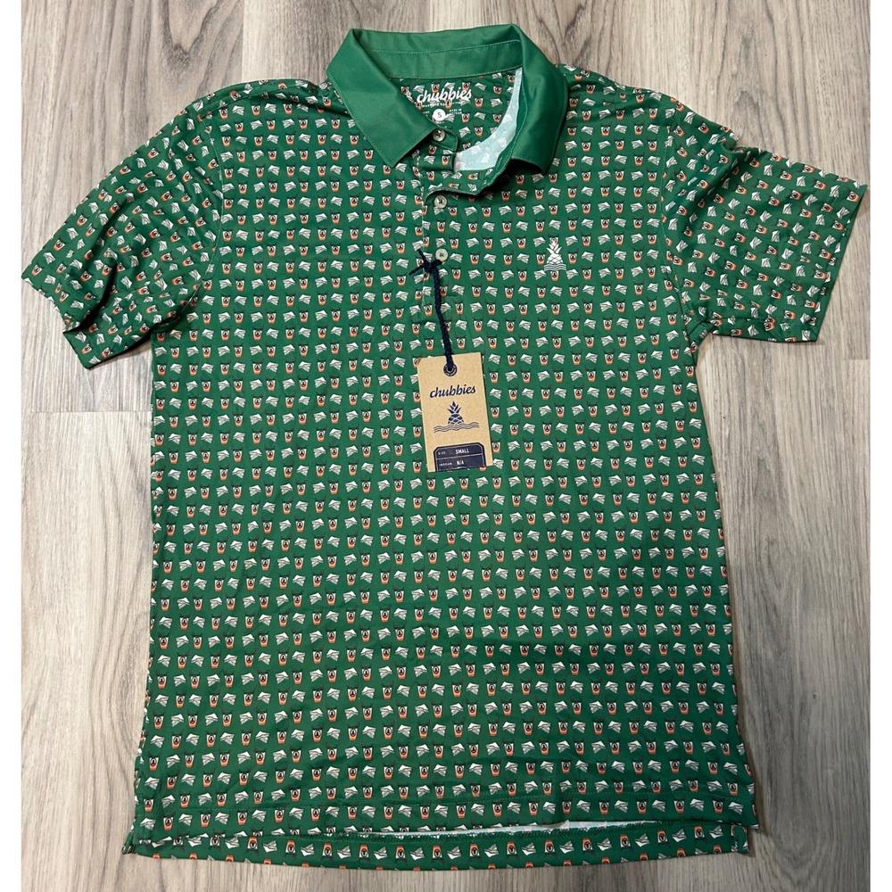 Chubbies Mens Sandwiches & Swing Performance Polo Polyester S Green Print NWT